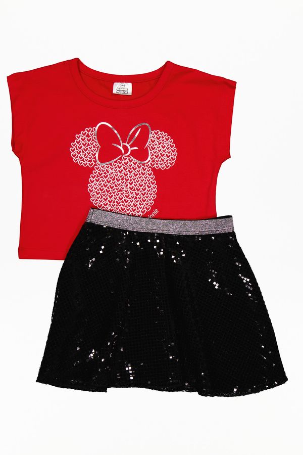 Minnie Mouse, Set tricou si fusta pentru fete, Rosu, bumbac