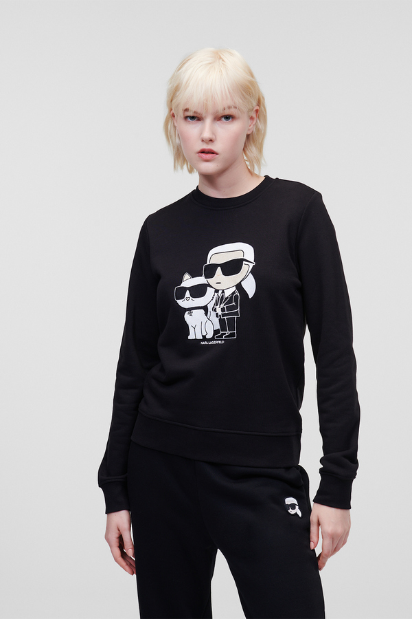 Karl Lagerfeld, Bluza Ikonik 2.0, cu logo, bumbac organic, Negru