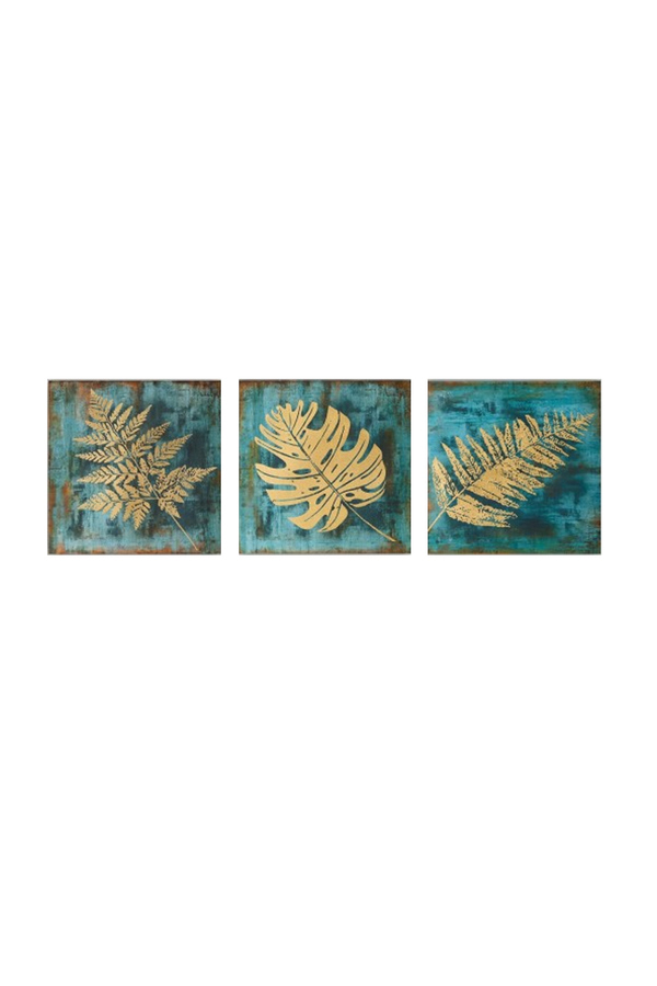 Remy, Set 3 tablouri cu tema frunze, canvas, Multicolor, 30x30 cm