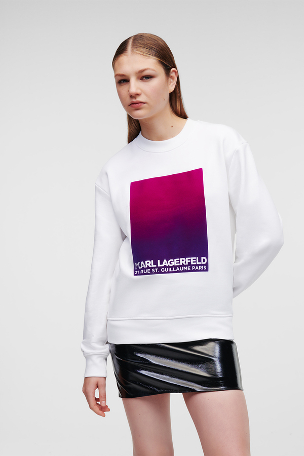 Karl Lagerfeld, Bluza cu imprimeu contrastant, bumbac organic, Alb