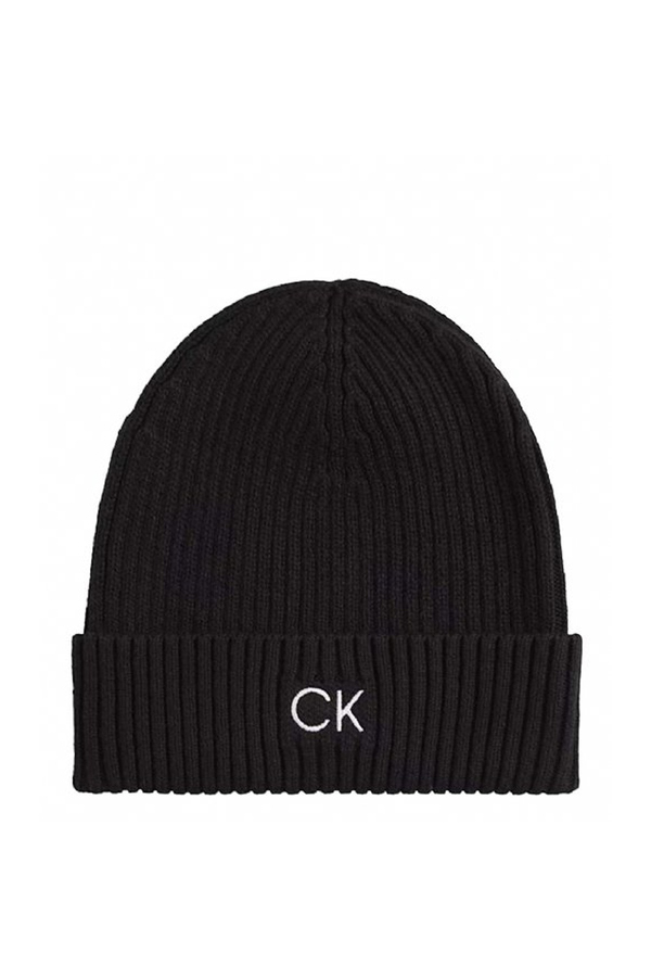 Calvin Klein, Caciula Classic, cu detaliu logo brodat, bumbac organic, Negru