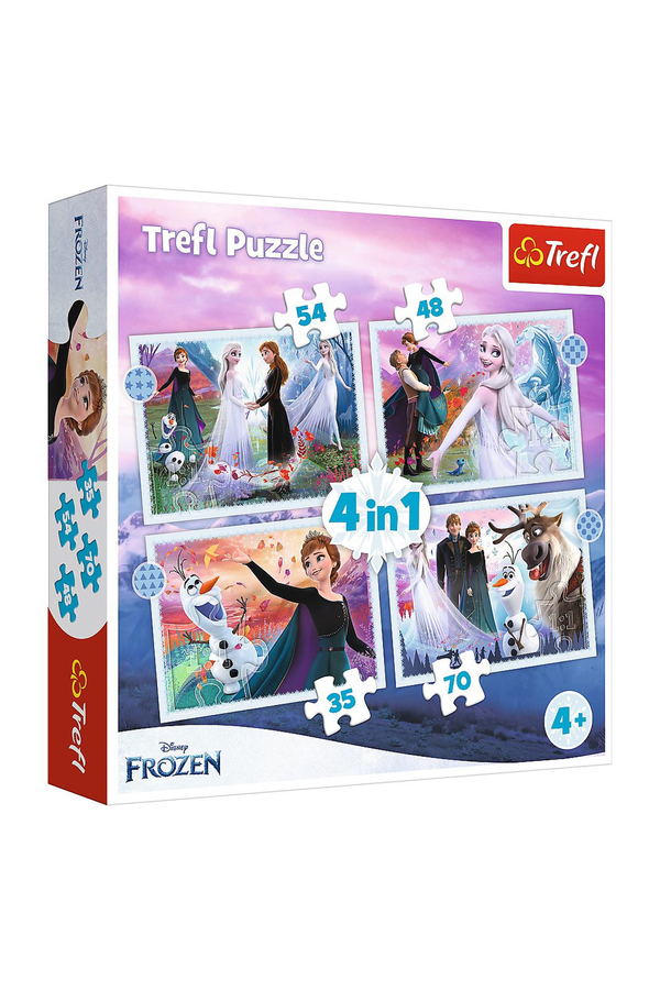 Trefl, Puzzle 4 in 1 - Frozen magia din padure, +4 ani