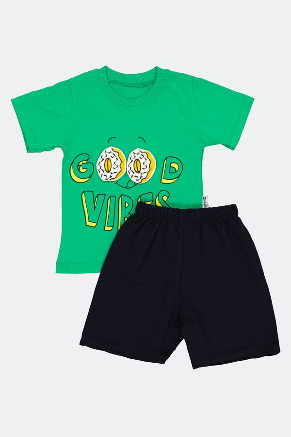 EYMUS, Set tricou si pantaloni scurti "Good Vibes" pentru baieti, din bumbac Verde