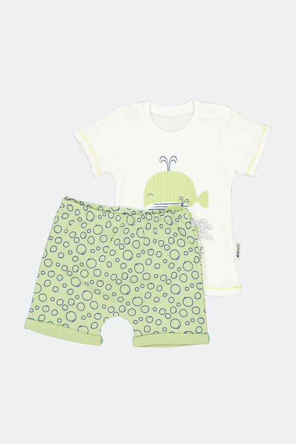NECIXS, Set ''Whale'' cu 2 tricouri si pantaloni scurti, din bumbac Verde