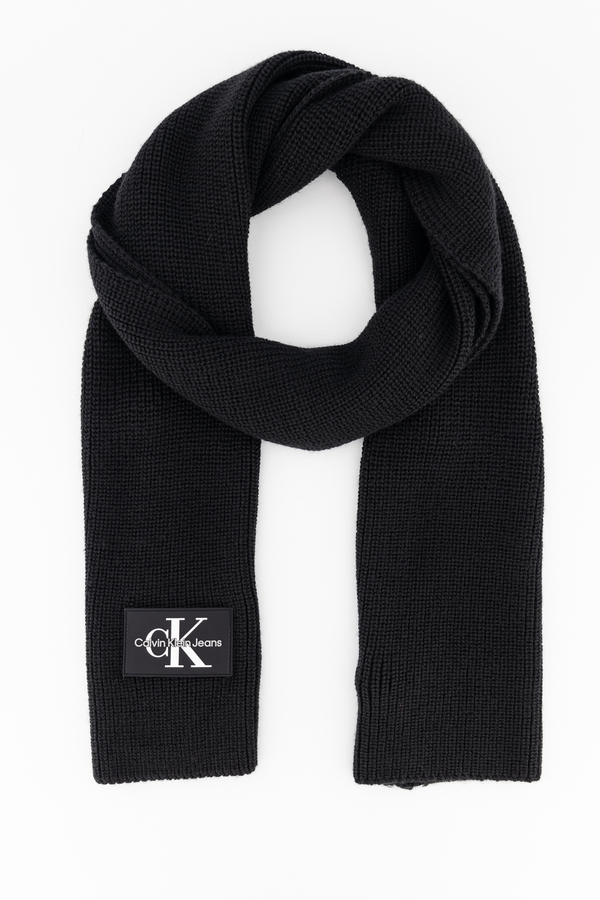 Calvin Klein Jeans, Fular cu detaliu logo, amestec de lana, Negru