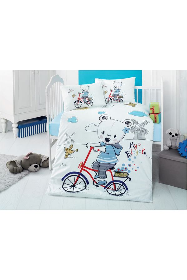 Colorful Cotton, Set lenjerie de pat pentru copii, bumbac ranforce, Alb/Albastru