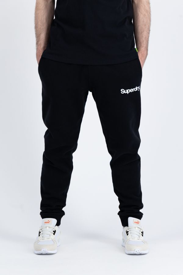 SUPERDRY, Pantaloni sport cu detaliu logo, bumbac, Negru