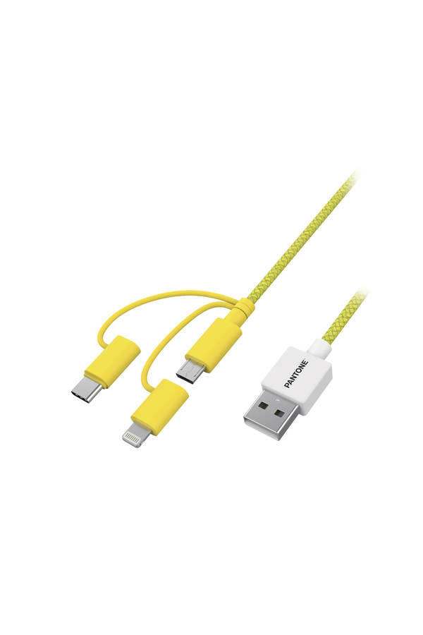 Pantone, Cablu de date 3 in 1, Micro Usb/ USB-C/ Lightning, Galben