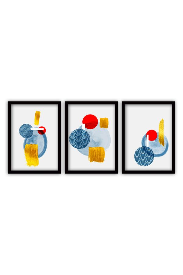 Vavien Artwork, Set 3 tablouri, 35x45 cm, lemn, Multicolor/Albastru/Rosu