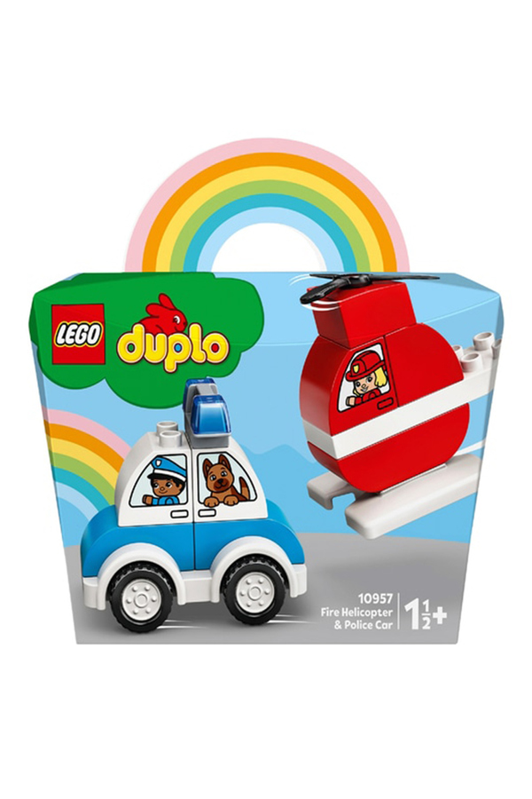 LEGO DUPLO, Elicopter de pompieri si masina de politie, 10957, 14 piese, +1 an