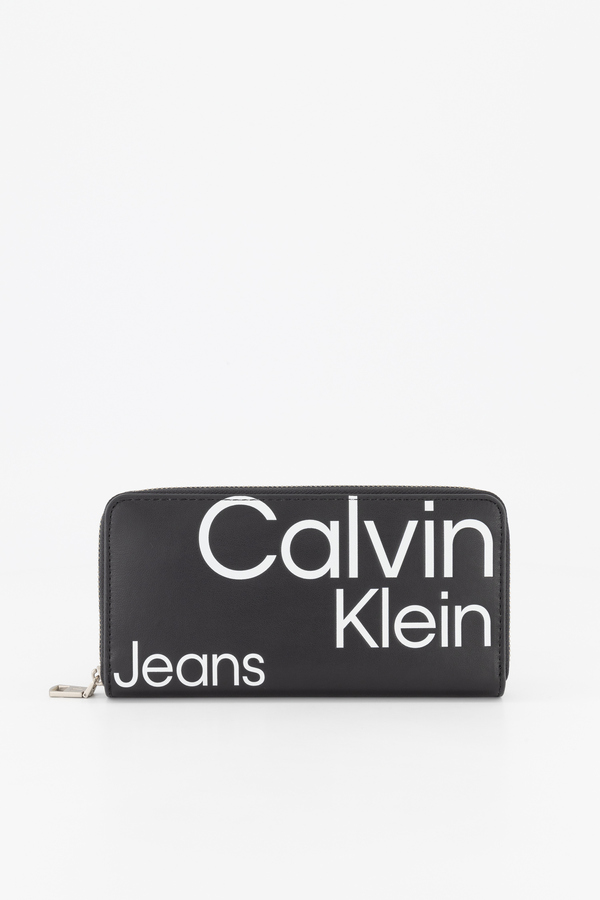 Calvin Klein Jeans, Portofel cu imprimeu logo, piele ecologica, Negru/Alb