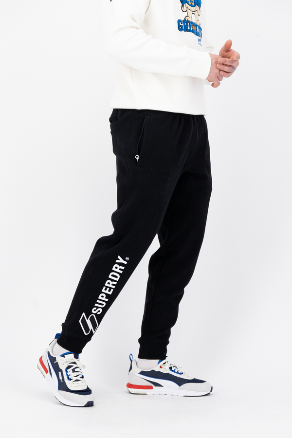 SUPERDRY, Pantaloni sport Code, cu aplicatie logo, bumbac Negru