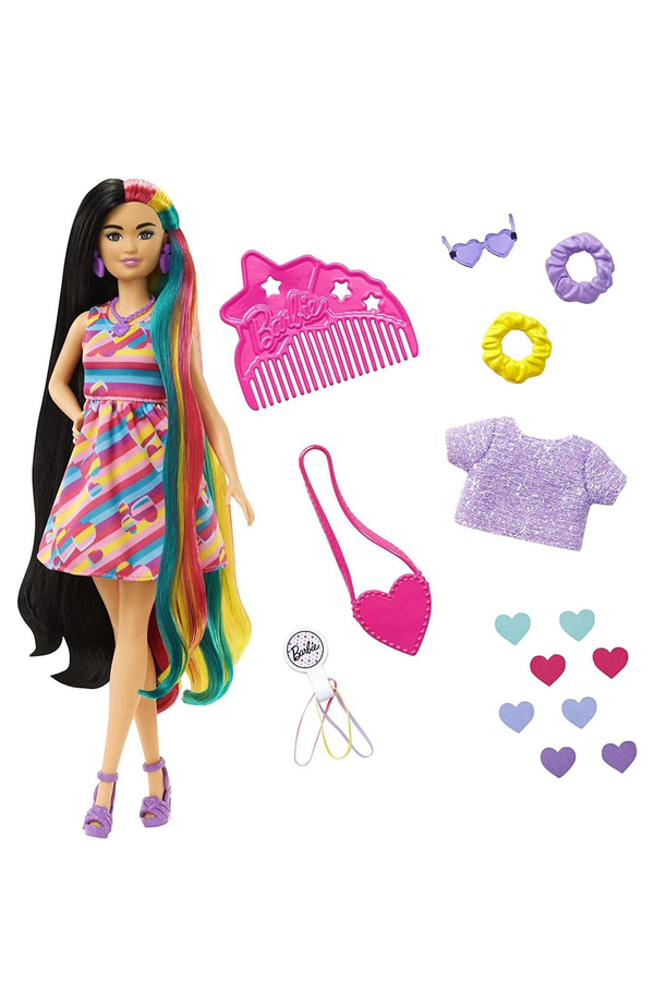 Barbie, Set de joaca totally hair, papusa bruneta