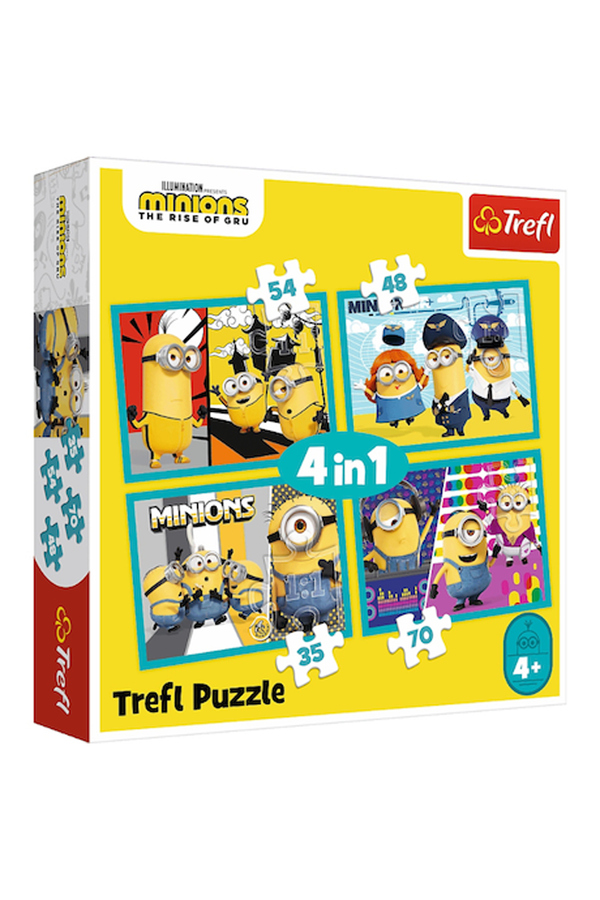 Trefl, Puzzle - Lumea fericita a minionilor, 4 in 1, 207 piese, 4 ani