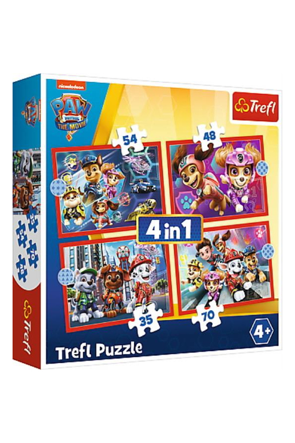 Trefl, Puzzle 4 in 1 - PAW Patrol in oras, +4 ani