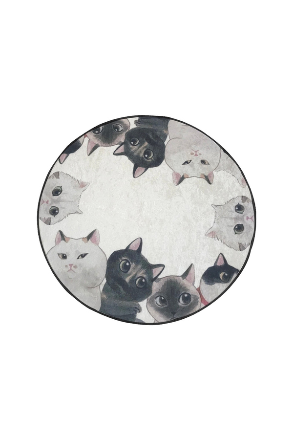 Chilai, Covor pentru baie, model rotund cu pisici, Multicolor, 100x10 cm