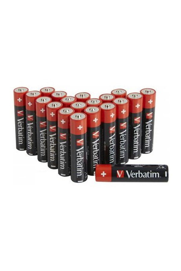 Verbatim, Set 20 baterii Alkaline, AAA, Negru/Rosu
