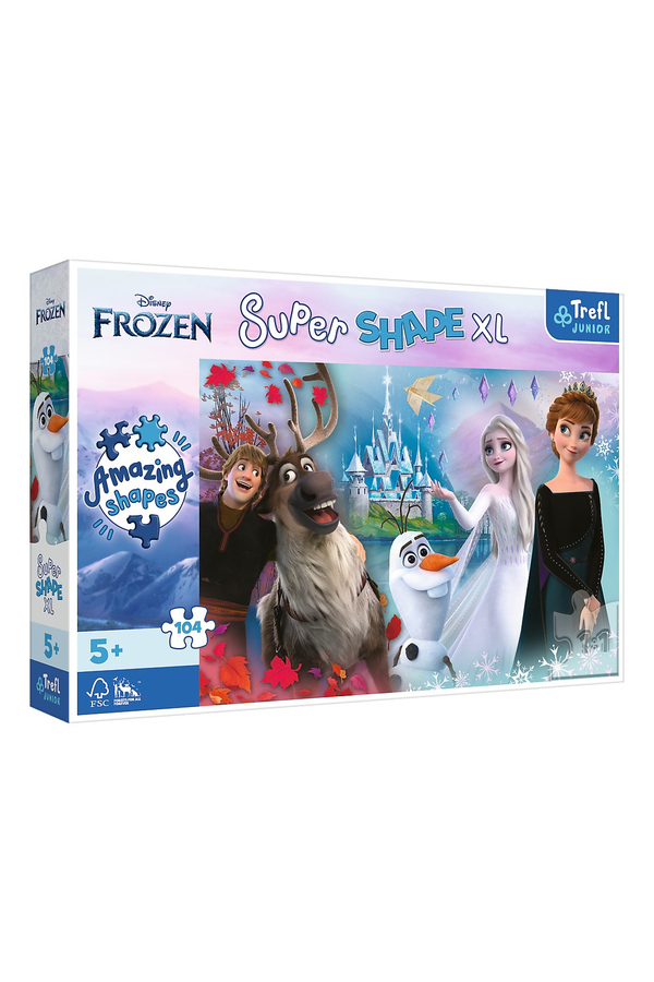 Trefl, Puzzle - Primo super shape XXL Disney Frozen lumea Anei si a Elsei, 104 piese, 5 ani