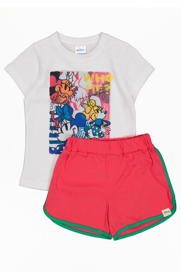 Minnie Mouse, Set tricou si pantaloni scurti pentru fete, Alb, bumbac