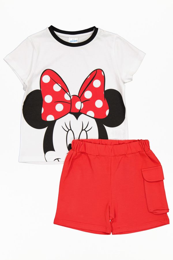 Minnie Mouse, Set tricou si pantaloni scurti pentru fete, Rosu, bumbac