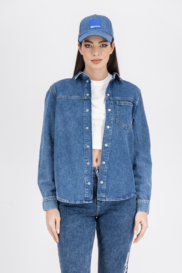 Karl Lagerfeld Jeans, Camasa, bumbac organic, Albastru