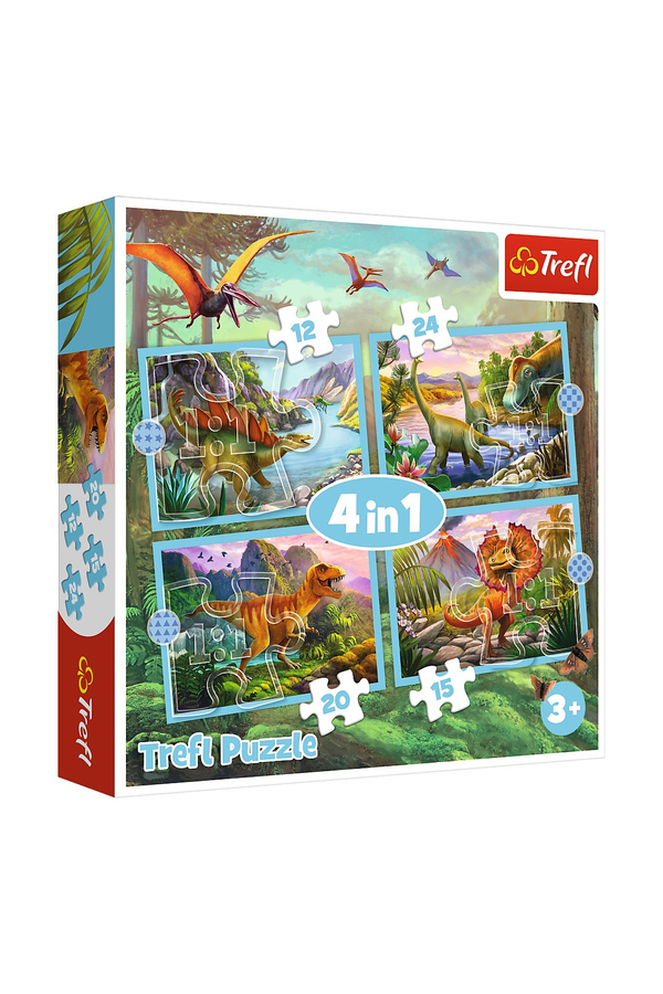 Trefl, Puzzle 4 in 1 - Lumea dinozaurilor, +4 ani