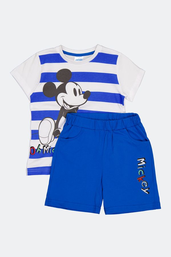 Mickey Mouse, Set tricou si pantaloni scurti pentru baieti, Alb, bumbac