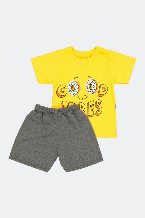 EYMUS, Set tricou si pantaloni scurti "Good Vibes" pentru baieti, din bumbac Galben